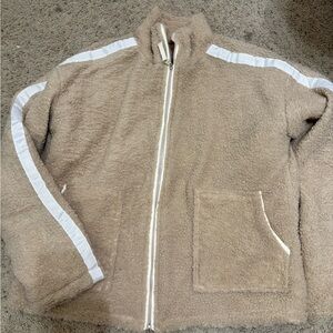 Women’s Tan Sherpa Jacket with White Accents